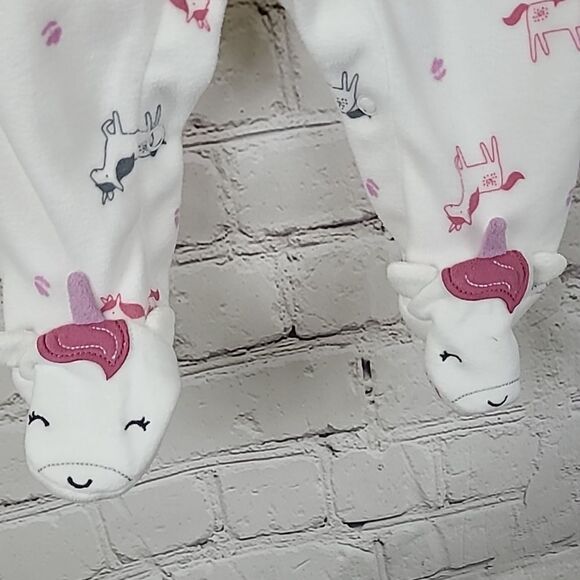 Carter's Girls 0-3M Soft Fleece White Unicorn One-Piece PJ Footie Winter Pajamas - Picture 2 of 7